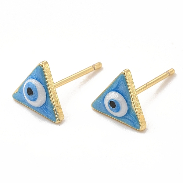 

PandaHall Enamel Triangle with Evil Eye Stud Earrings, Real 18K Gold Plated Brass Jewelry for Women, Deep Sky Blue, 8x9mm, Pin: 0.8mm Brass...