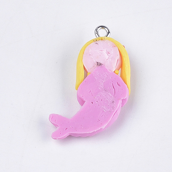 

PandaHall Handmade Polymer Clay Pendants, with Iron Findings, Mermaid, Platinum, Pearl Pink, 33~36x21~23x5~6mm, Hole: 1.5mm Polymer Clay...
