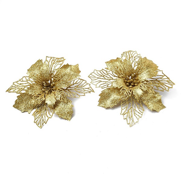 

PandaHall Plastic Glitter Artificial Flower, for Christmas Tree Decorations, Gold, 160~165x160~165x40mm Plastic Gold