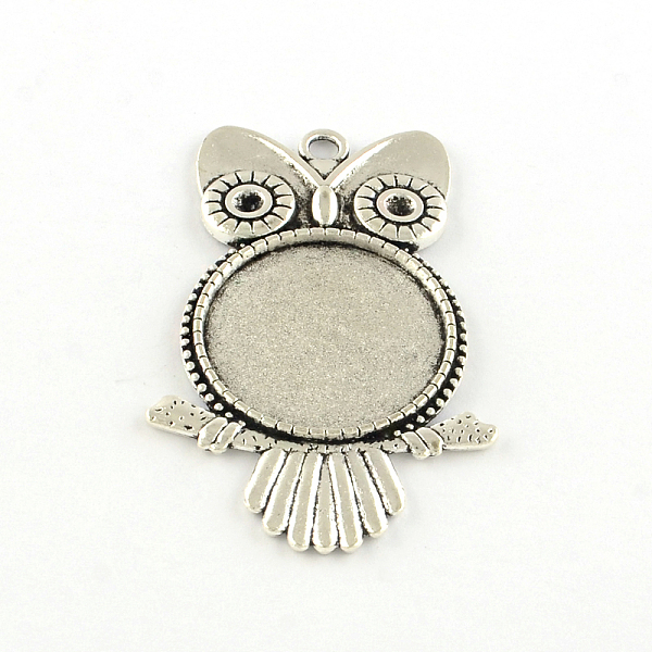 

PandaHall Owl Tibetan Style Alloy Big Pendant Rhinestone & Cabochon Settings, Lead Free, Antique Silver, Tray: 25mm, 54x35x2.5mm, Hole: 3mm...
