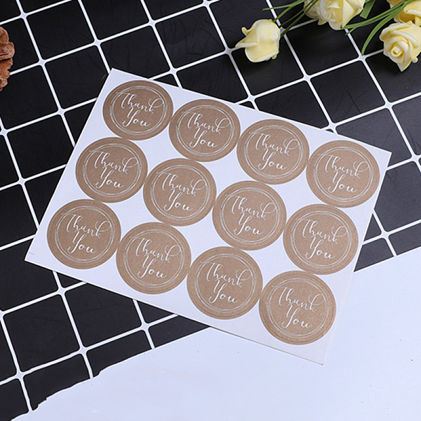 

PandaHall Coated Paper Adhesive Stickers, Package Sealing Stickers, Round with Word Thank You, Camel, 3.5cm, 12pcs/sheet Paper Word Brown