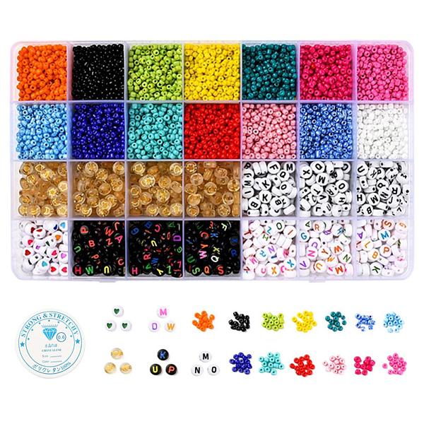 

PandaHall 5 Colors Flat Round Acrylic Letter Beads, 14Colors Round Glass Seed Beads and Elastic Stretch Thread, for DIY Jewelry Making Kits..., Multicolor