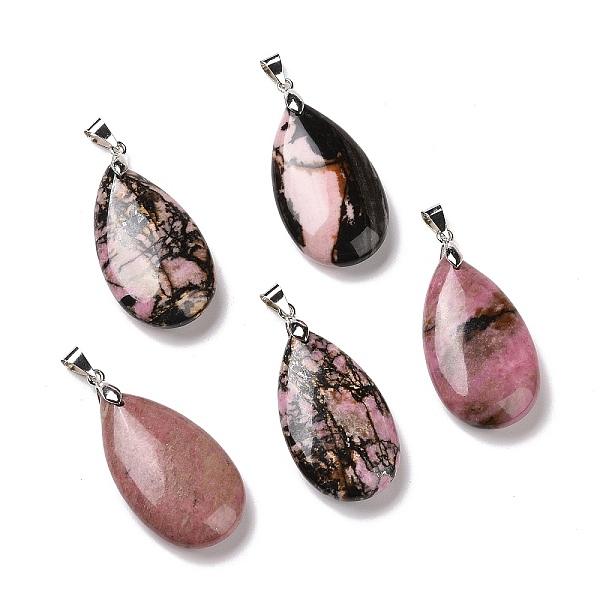 

PandaHall Natural Rhodonite Pendants, Teardrop Charm, with Platinum Tone Brass Findings, 35~36x20~21x7.5~10mm, Hole: 4x6mm Rhodonite...
