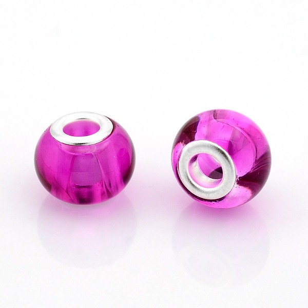 

PandaHall Transparent Glass European Beads, Large Hole Rondelle Beads, with Silver Color Plated Brass Cores, Magenta, 14x11mm, Hole: 5mm..., Pink