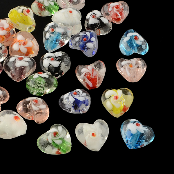

PandaHall Handmade Luminous Bumpy Lampwork Beads, Heart, Mixed Color, 13~15x15~16x10~12mm, Hole: 1~2mm Lampwork Heart Multicolor