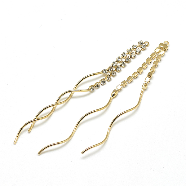 

PandaHall Brass Chain Tassel Big Pendants, with Cubic Zirconia, Clear, Real 18K Gold Plated, 76x4x2mm, Hole: 1mm Brass Clear