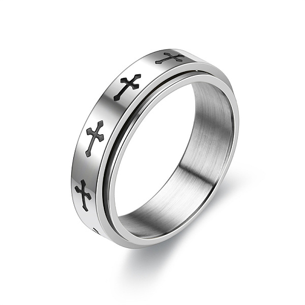 

PandaHall Titanium Steel Rotatable Finger Ring, Spinner Fidget Band Anxiety Stress Relief Ring for Men Women, Cross Pattern, US Size 8...