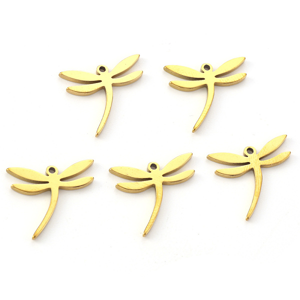 

PandaHall Vacuum Plating 304 Stainless Steel Pendants, Laser Cut, Dragonfly, Golden, 15x16.5x1mm, Hole: 1.2mm 304 Stainless Steel Dragonfly