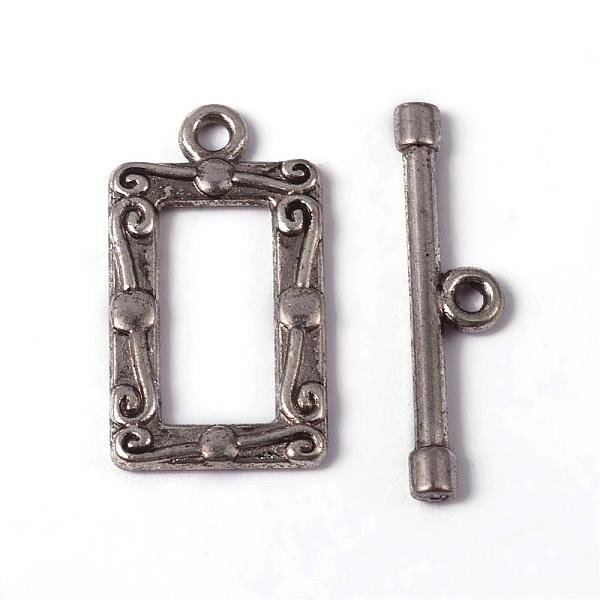 PandaHall Tibetan Style Alloy Toggle Clasps, Rectangle, Antique Silver, Lead Free and Nickel Free and Cadmium Free, Rectangle: 20x11.5mm...