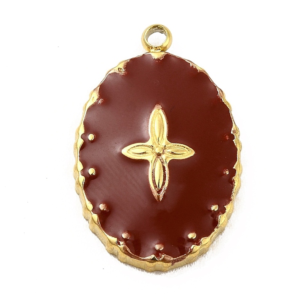 

PandaHall 304 Stainless Steel Pendants, with Enamel, Golden, Oval with Cross Charm, Dark Red, 20x13x3mm, Hole: 1.5mm Stainless Steel+Enamel...