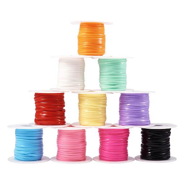 

PandaHall 10 Rolls 10 Colors PVC Synthetic Rubber Cord, Flat, Mixed Color, 2.5mm, about 10.94 Yards(10m)/roll, 1 roll/color PVC Multicolor