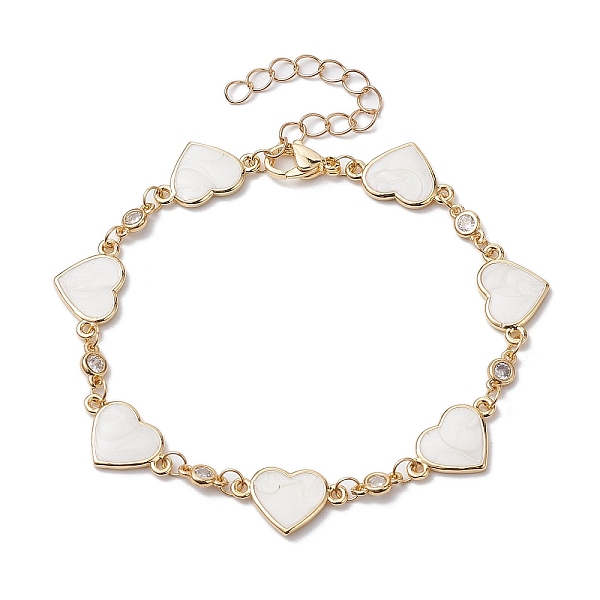 

PandaHall Brass Enamel Heart Link Chain Bracelet with Cubic Zirconia, Golden, 7-7/8 inch(20cm) Cubic Zirconia Heart