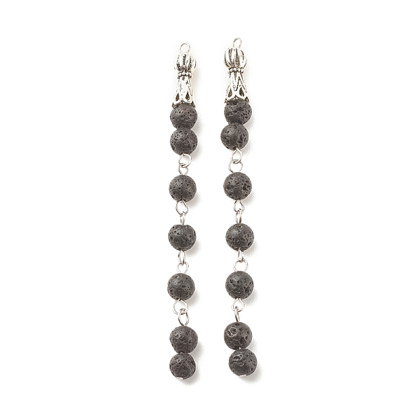 

PandaHall Natural Lava Rock Beaded Big Pendants, with 304 Stainless Steel Findings, Round, Stainless Steel Color, 90x6mm, Hole: 2mm Lava...