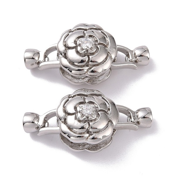 

PandaHall Brass Micro Pave Clear Cubic Zirconia Fold Over Clasps, Cadmium Free & Lead Free, Flower, Platinum, 30mm, Flower: 14.5x13mm, Clasp...