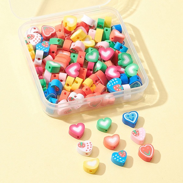 

PandaHall 100Pcs Handmade Polymer Clay Beads, Heart, Mixed Color, 7~10x8~10.5x4~5mm, Hole: 1.5mm Polymer Clay Heart Multicolor