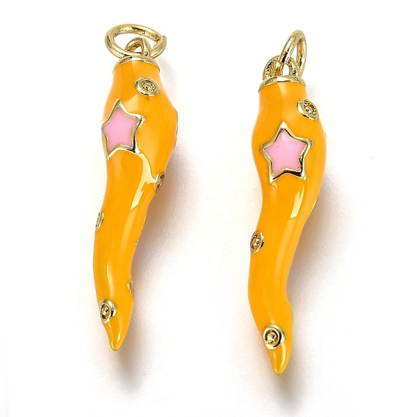 

PandaHall Brass Enamel Pendants, Long-Lasting Plated, Real 18K Gold Plated, Horn of Plenty, Italian Horn Cornicello, Goldenrod, 26x6x6mm...