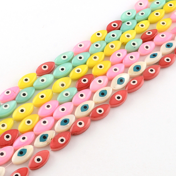 

PandaHall Evil Eye Natural Freshwater Shell Beads Strands, Mixed Color, 15x8x4~5mm, Hole: 0.5mm, about 26pcs/strand, 14.9 inch Freshwater..., Multicolor