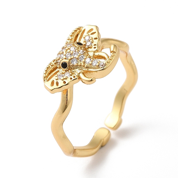 

PandaHall Elephant Brass Micro Pave Cubic Zirconia Cuff Rings, Long-Lasting Plated Open Ring for Women, Cadmium Free & Lead Free, Real 18K..., Clear