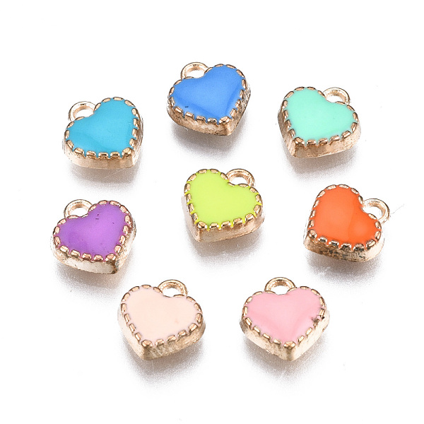 

PandaHall Alloy Enamel Charms, Heart, Light Gold, Mixed Color, 8x7.50x2.50mm, Hole: 1.5mm Alloy+Enamel Heart Multicolor