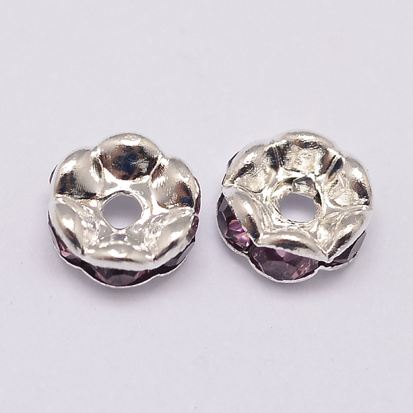 

PandaHall Rondelle Wave Brass Rhinestone Spacer Beads, Silver Color Plated, Tanzanite, 5x2mm, Hole: 1mm Brass+Rhinestone Rondelle Purple