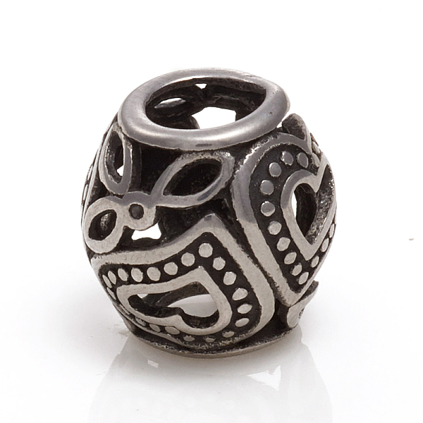 

PandaHall 304 Stainless Steel European Beads, Large Hole Beads, Rondelle with Heart, Antique Silver, 11~11.5x12mm, Hole: 5.5mm 304 Stainless...