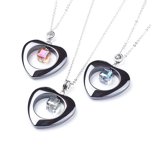 

PandaHall Non-Magnetic Synthetic Hematite Pendant Necklaces, with Electorplated Glass Beads and Brass Chains, 18.11 inch(46cm) Non-magnetic..., Black
