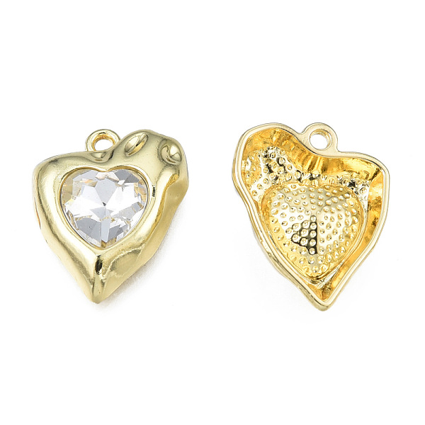 

PandaHall Rack Plating Alloy Pendants, with Glass, Cadmium Free & Nickel Free & Lead Free, Heart, Light Gold, 18.5x15x6mm, Hole: 1.6mm..., Clear