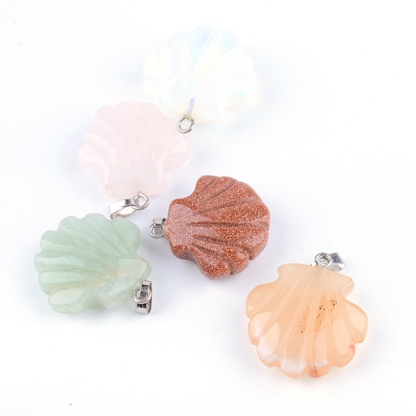 

PandaHall Shell Shape Natural & Synthetic Mixed Stone Pendants, with Platinum Tone Brass Findings, 22~25x20~22x8~10mm, Hole: 2x6mm Mixed...