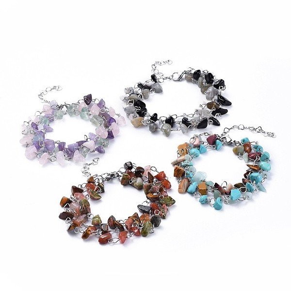 

PandaHall Chip Natural & Synthetic Mixed Stone Multi-strand Bracelets, with 304 Stainless Steel Findings, 7-1/8 inch(18cm) Mixed Stone