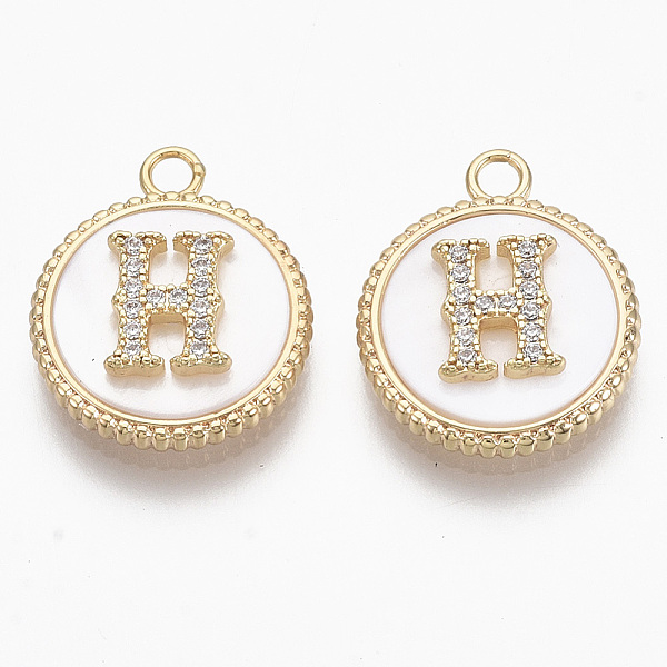 

PandaHall Brass Micro Pave Cubic Zirconia Pendants, with Shell, Flat Round with Letter, Nickel Free, Clear, Real 18K Gold Plated, Letter.H...
