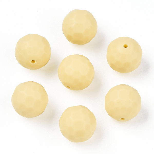 

PandaHall Food Grade Eco-Friendly Silicone Beads, Chewing Beads For Teethers, DIY Nursing Necklaces Making, Faceted Round, Pale Goldenrod..., Yellow