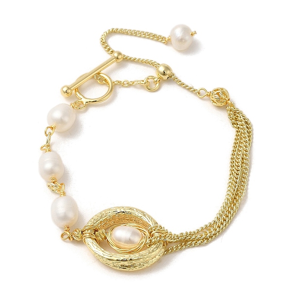 

PandaHall Natural Oval Pearl Link Bracelets, with Brass Chains, Real 14K Gold Plated, 6-1/2 inch(16.6cm) Pearl Oval