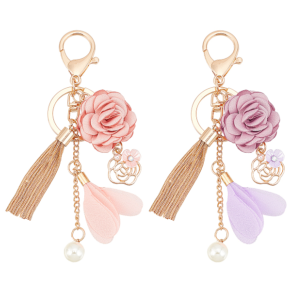 

PandaHall WADORN 2 Colors Flower Tassel Keychain, Blossoming Rose Flower Pearl Car Keyring Holder for Women Cute Key Fob Purse Bag Charms..., Multicolor