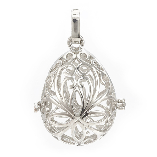 

PandaHall Rack Plating Brass Cage Pendants, For Chime Ball Pendant Necklaces Making, Hollow Teardrop with Flower, Platinum, 34x27x22mm, Hole...
