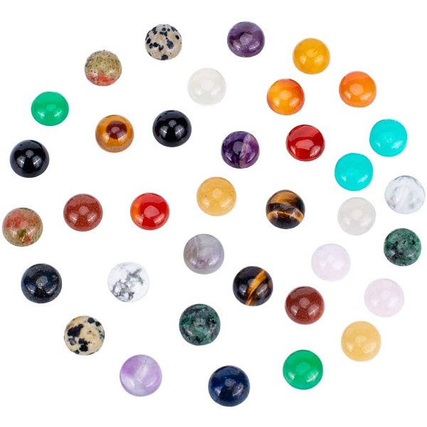 

PandaHall Natural & Synthetic Mixed Stone Cabochons, Half Round/Dome, 12x5mm, 34pcs/box Mixed Stone Half Round
