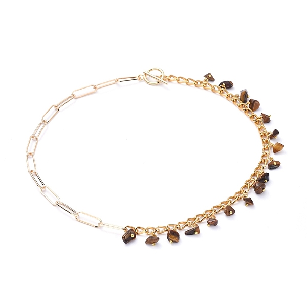 

PandaHall Chip Natural Tiger Eye Pendant Necklaces, with Aluminum Curb Chains, Iron Paperclip Chains and 304 Stainless Steel Toggle Clasps...