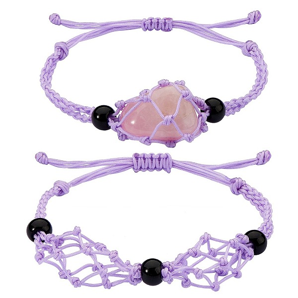 

PandaHall Adjustable Braided Nylon Cord Macrame Pouch Bracelet Making, with Glass Beads, Lilac, Inner Diameter: 1-7/8~3-1/4 inch(4.7~8.4cm)..., Purple