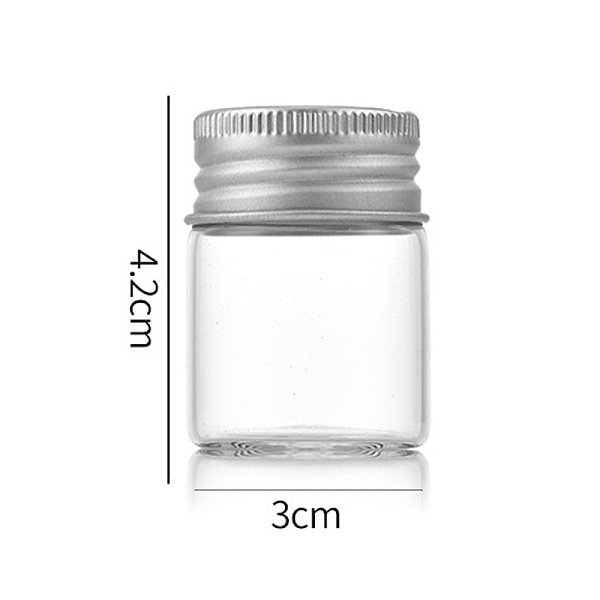 PandaHall Clear Glass Bottles Bead Containers, Screw Top Bead Storage Tubes with Aluminum Cap, Column, Silver, 3x4cm, Capacity: 15ml(0.51fl....