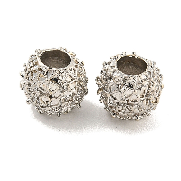 

PandaHall Rack Plating Alloy European Beads, Large Hole Beads, Cadmium Free & Nickel Free & Lead Free, Round with Flower, Platinum, 11x10mm...