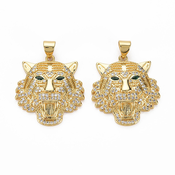 

PandaHall Brass Micro Pave Clear Cubic Zirconia Pendants, Nickel Free, Tiger, Real 18K Gold Plated, 25x23x5mm, Hole: 3x5mm Brass+Cubic...