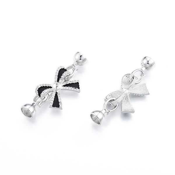 

PandaHall Ion Plating(IP) Brass Micro Pave Clear Cubic Zirconia Fold Over Clasp, Bowknot, for Half Drilled Bead, Real Platinum Plated...