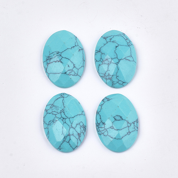

PandaHall Synthetic Turquoise Cabochons, Faceted, Dyed, Oval, 33.5x22.5x6.5~7mm Synthetic Turquoise Oval