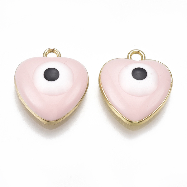 

PandaHall Alloy Pendants, with Enamel, Heart with Evil Eye, Light Gold, Pink, 18x15.5x5mm, Hole: 2mm Alloy+Enamel Heart Pink