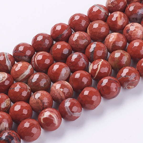 

PandaHall Natural Red Jasper Beads Strands, Faceted, Round, FireBrick, 12mm, Hole: 1mm, about 33pcs/strand, 15.75 inch Red Jasper Round Red