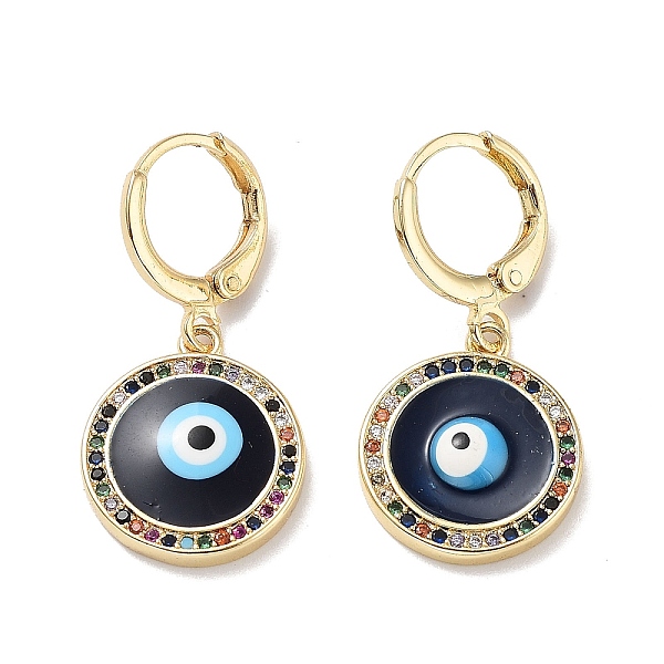 

PandaHall Evil Eye Real 18K Gold Plated Brass Dangle Leverback Earrings, with Enamel and Cubic Zirconia, Evil Eye, 30.5x14.5mm Cubic...