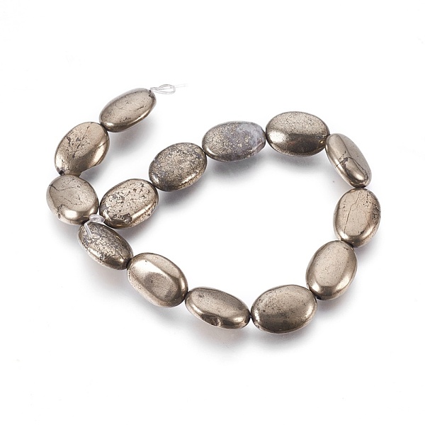 

PandaHall Natural Pyrite Beads Strands, Oval, Hematite Plated, 14x10x5~5.5mm, Hole: 0.8mm, about 14pcs/strand, 7.95 inch(19.5cm) Pyrite Oval