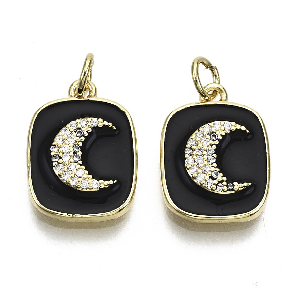

PandaHall Brass Micro Pave Clear Cubic Zirconia Pendants, with Enamel and Jump Ring, Rectangle with Moon, Real 16K Gold Plated, Nickel Free..., Black