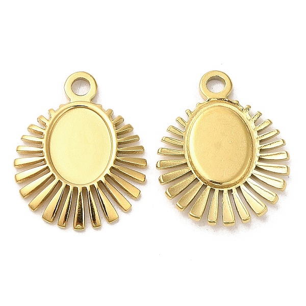 

PandaHall Ion Plating(IP) 304 Stainless Steel Pendant Cabochon Settings, Sun Charms, Real 18K Gold Plated, Tray: 8x6mm, 16.5x13x2mm, Hole...