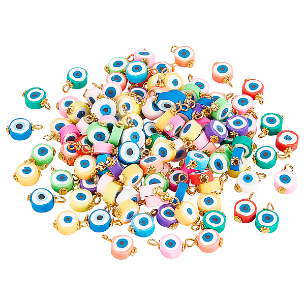

PandaHall Handmade Polymer Clay Pendants, with Golden Tone Iron & Alloy Findings, Flat Round with Evil Eye, Mixed Color, 15~16x9x4.5mm..., Multicolor