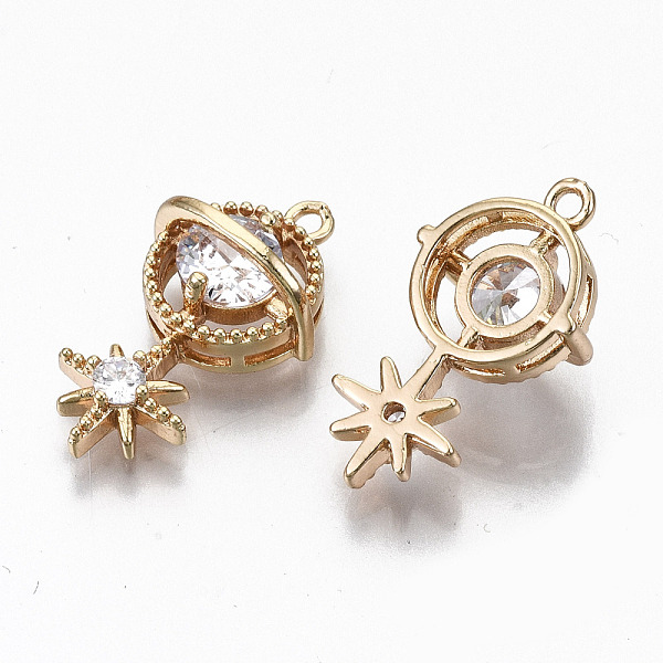 

PandaHall Brass Micro Pave Cubic Zirconia Pendants, Light Gold, Long-Lasting Plated, Cadmium Free & Lead Free, Planet with Star, Clear...